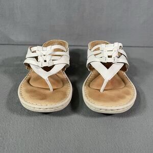 Born Women's Jules White Leather Thong Wedge Sandals Size 10M
